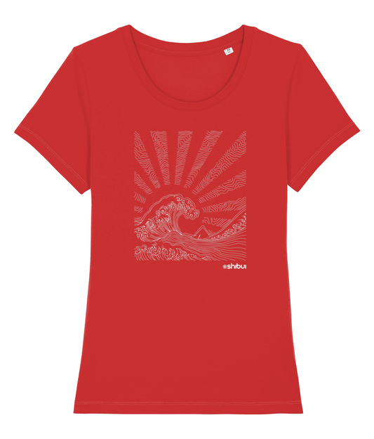 Women's Fitted T-Shirt Great Wave line drawing