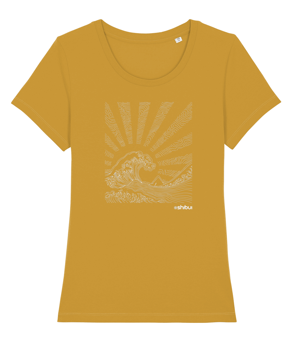Women's Fitted T-Shirt Great Wave line drawing